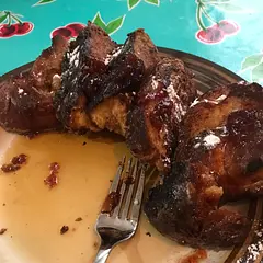 i've never really cooked anything before, so this was a very nice first adventure into making things! i'd let the bread soak longer in the egg mix next time i try it; the inside was a little dry. still very good, though!