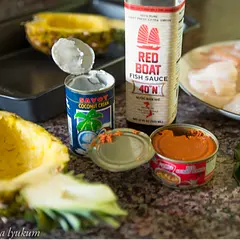 When shopping for a pineapple, look for those that at least started turning yellow and have no bruises. You can bring it to almost perfect ripeness at home by keeping it at room temperature.

The best rice to use for this recipe is Thai Jasmine rice. Follow cooking instructions on its packaging.

When choosing coconut milk or cream, read labels — there shouldn’t be any other ingredients besides coconut and water. Any preservatives and stabilizers often cause coconut milk curdling. 

My favorite brands:
- Red Boat for fish sauce, 
 -Maesri for Thai curry pastes (recognized in Thailand as a high-quality export product with rich taste and authentic flavor), 
- Savoy for coconut cream (I add water to make it coconut milk). 