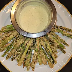 Another way to enjoy asparagus! 
Make sure that you asparagus is dry as possible before dipping into egg. I had to go to 7 minutes @ 350 with these. I used yellow mustard instead of Dijon. 