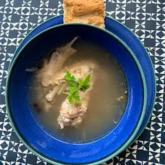 This was essentially a spiced chicken stock. The Johnny cake was an unusual mix of sweet and salty flavours with a scone like consistency. I would possibly use the recipe as a basis for a more substantial soup but I found this recipe a bit thin and watery.