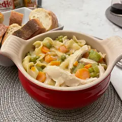 Used a full pound of pasta with some extra stock/broth and more milk.  Ended up more on the casserole side but still delicious.  Based on the other reviews of this being bland, just added a little more salt and pepper, and it worked out great!  