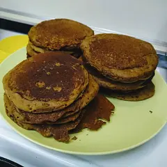 My absolute favorite GF pancakes, they work equally well with fresh eggs or Bob's Red Mill egg replacer (+water).