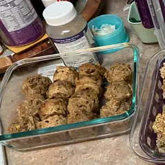 If you don’t have over ripe bananas, up the sugar a bit but over all these are great. My three year old smashed two as soon as they cooled from the oven. 