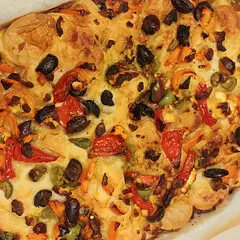 I made the marinated veggie version with pesto and feta for my first-ever try at baking focaccia (same day recipe), and it was out of this world!!