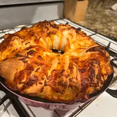 I cooked mine for 35 mins @ 375. Next time I’m gonna skip the Bundt pan and opt for a loaf pan. As a garlic girl 4 lyfe,  I’m also gonna do much more garlic than you think you need. 