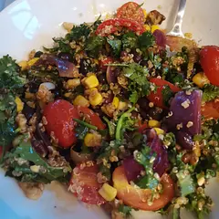 Used fresh tomatoes and sweetcorn instead of the sweet potato, and roasted the pepper instead of raw 