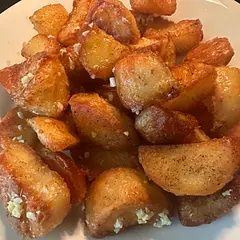 Crispy outside and soft/mashed inside. Really good! I took a video and you can hear the crunch. Lol! Great recipe. 