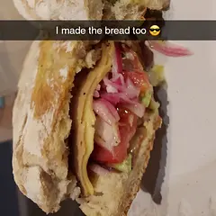 I made a vegan version. The amount of bread serves 3 sandwiches, my mom only had half of hers and said the bread toasted great for leftovers the next day. Overall, this took me a whopping 3 hours to make but it was soooo good.
