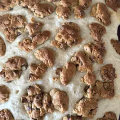 Made this when my sister and family were visiting and everyone raved about how amazing it was. They all took a piece to go for their long drive home- compared it to a chocolate chip cookie donut. We used homemade cookie dough which was just Devine! 