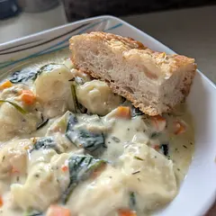 I gave it a thumbs up, because after some doctoring it was very good. I used half the cream it called for, and it was still very rich. Added a bunch of garlic as well. After the initial simmering, it still tasted a bit bland, so I added more thyme, salt, pepper, and some additional powdered garlic. Reheats well for bulk lunches!