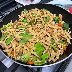 I made my noodles and added some broccoli, baby carrots and peas. My mom added some chili flakes and said it was delicious. Thank you for the recipe!!