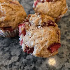 Moist and fruit chunks were very enjoyable. I was low on banana so amped up the berries. I did half whole wheat/ white flours. 
Substituted cane sugar for honey. 
It was a first-try win!