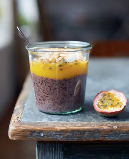 Black rice pudding mango, lime, passion fruit and coconut