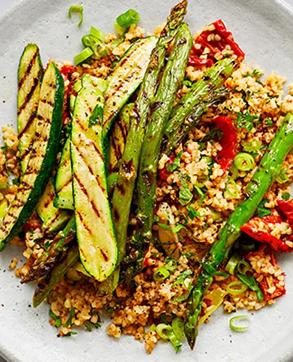 Chargrilled Tomato Tabbouleh with Spring Greens