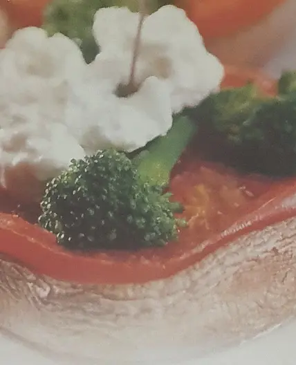 Baked Portobello Mushrooms with Fresh Tomato, Broccoli and Cottage Cheese