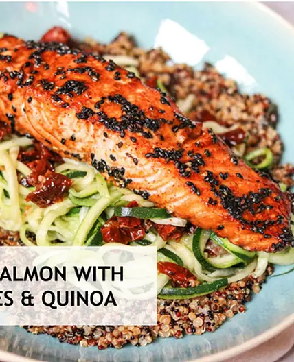 BAKED SALMON WITH ZOODLES & QUINOA