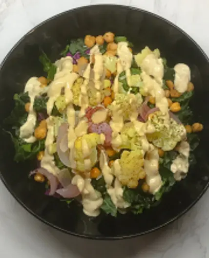 Roasted Cauliflower Salad and Tahini Dressing