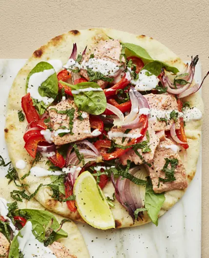 Spiced Salmon and Grilled Vegetable Flatbreads