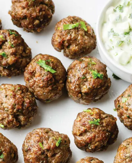 Greek Meatballs with Avocado Tzatziki Sauce