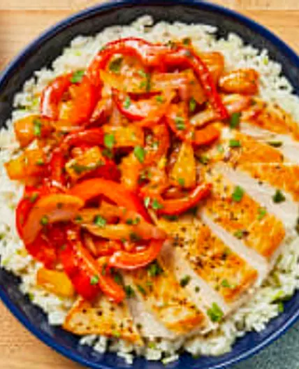Tangy Tropical Chicken with Bell Pepper over Ginger Rice