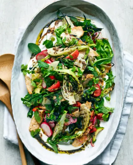 Pak Choi Fattoush with Yogurt & Sumac Dressing
