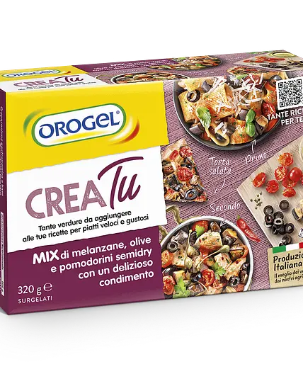 Pasta con Mix di Melanzane, Olive e Pomodorini semidry Orogel