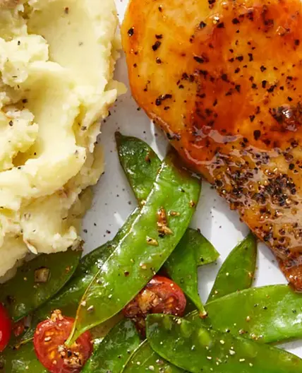 Miso Chicken with Snap Peas and Garlic Roasted Tomatoes