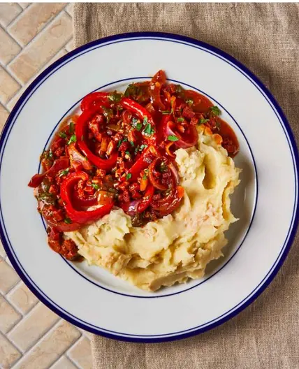 Spicy Harissa Chorizo Stew With Butter Bean Mash
