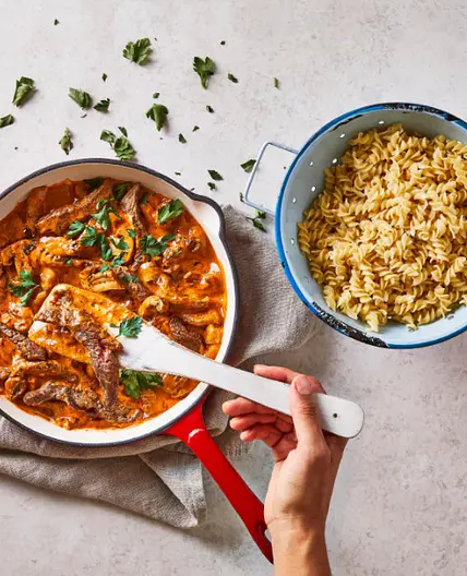 10-Min Beef & Mushroom Stroganoff With Fusilli