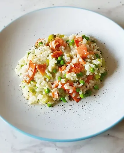 Oven-baked Risotto with Smoked Salmon and Peas