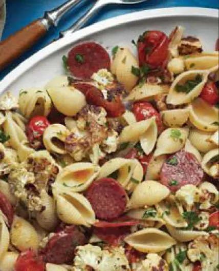 Cauliflower, Tomatoes, and Pepperoni Pasta