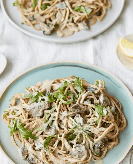 Cashew, chestnut mushroom, and rocket carbonara