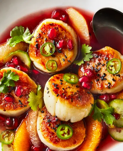 Seared Scallops with Pomegranate and Meyer Lemon