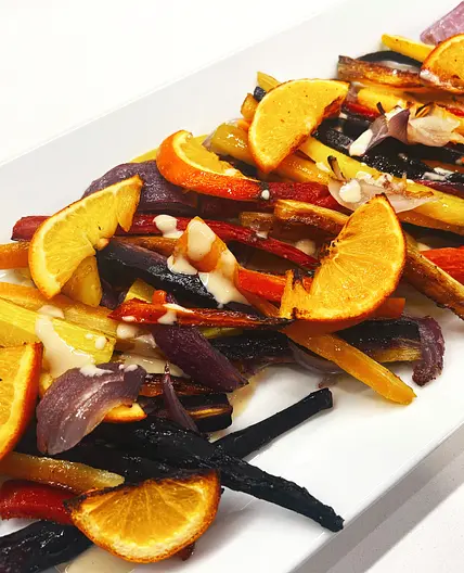 Roasted Rainbow Carrots with Citrus & Tahini