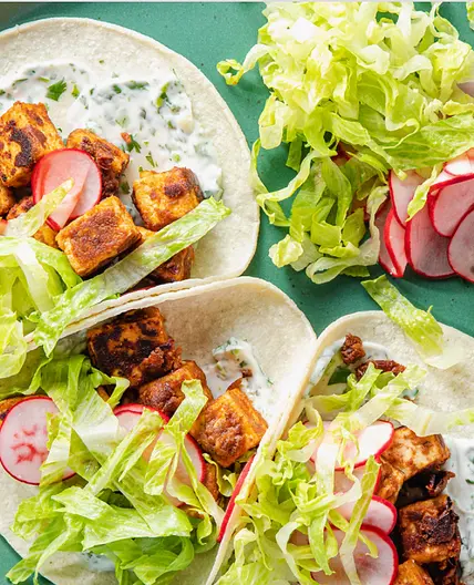 Chipotle Tofu Tacos with Radish Escabeche & Cilantro Crema