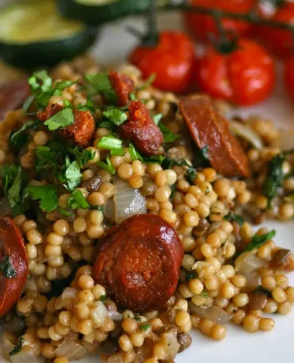 Pearl Couscous with Chorizo and Chickpeas (More...p. 170)