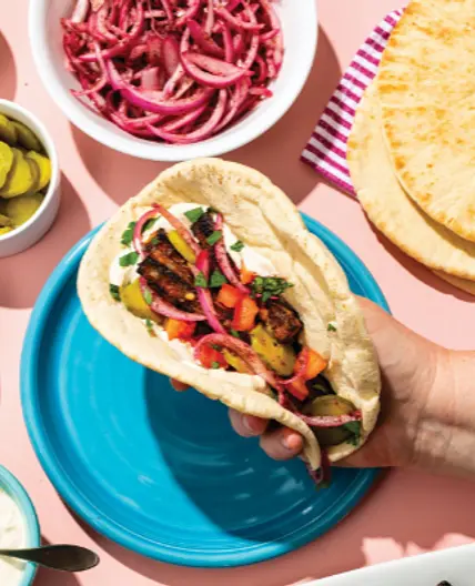Shawarma-Spiced Tofu Wraps with Sumac Onions (More... p. 305)
