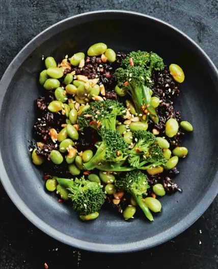 General Tso's Broccoli Bowl with Black Rice and Edamame