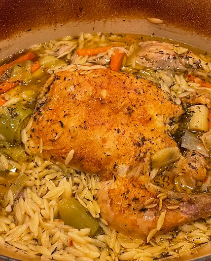 Chicken in a Pot with Lemon Orzo