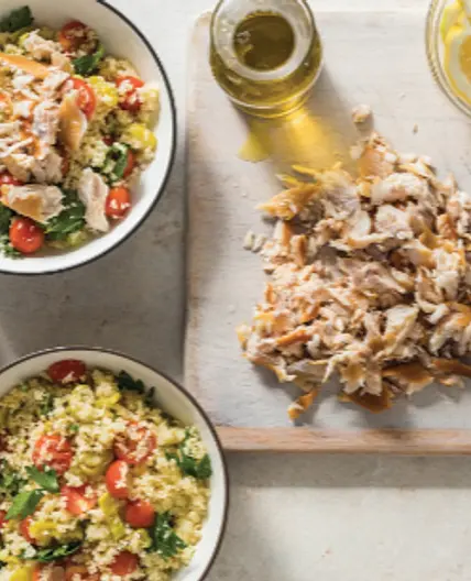 Couscous Salad with Smoked Trout, Tomatoes, and Pepperoncini (more...Test Kitchen p. 322)