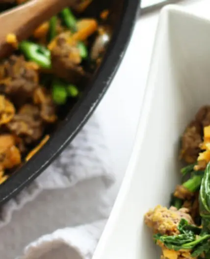 Beef, Sweet Potato & Rapini Skillet