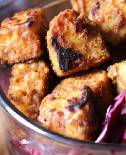 Peanut Tempeh with Purple Cabbage Slaw