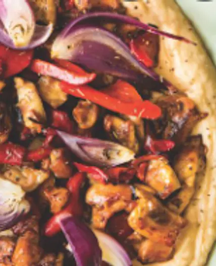 Roasted Red Pepper Chicken with Lemony Garlic Hummus (30-Minute Med...101 p. 240)