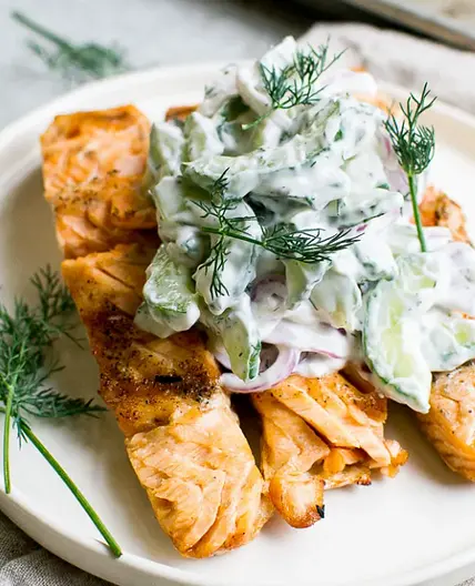 Glazed Salmon with Cucumber Dill Salad