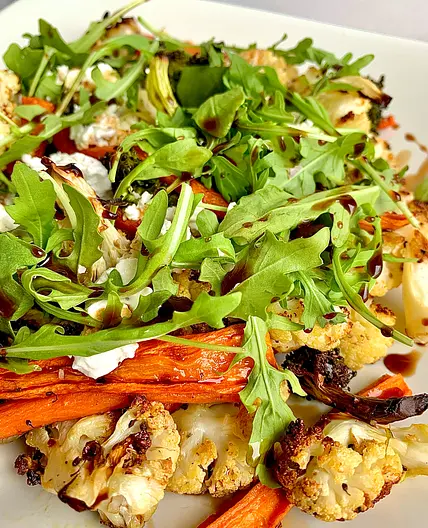 Roasted Vegetables With Arugula and Garlic Herb Goat Cheese
