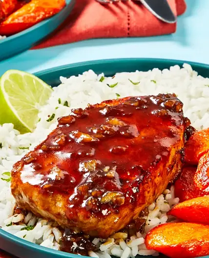 Apricot Chicken Breasts with a Kick with Carrots & White Rice