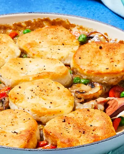 Mushroom Biscuit Pot Pie with Peas & Thyme Gravy