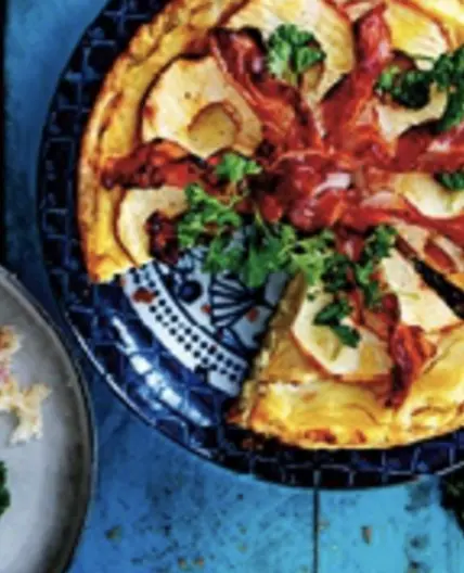 Quiche met zuurkool spek en appel
