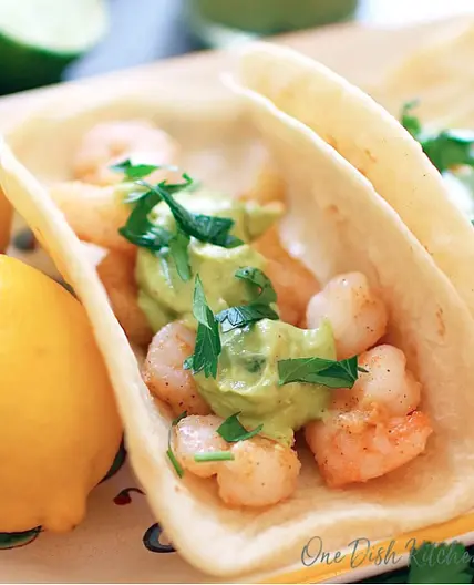Shrimp Tacos With Creamy Avocado Sauce For One