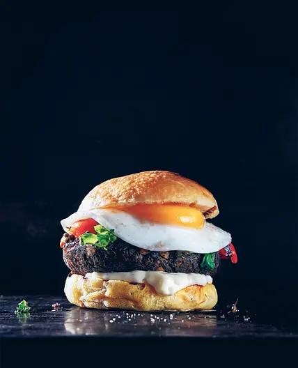 BLACK BEAN AND KING OYSTER BURGER